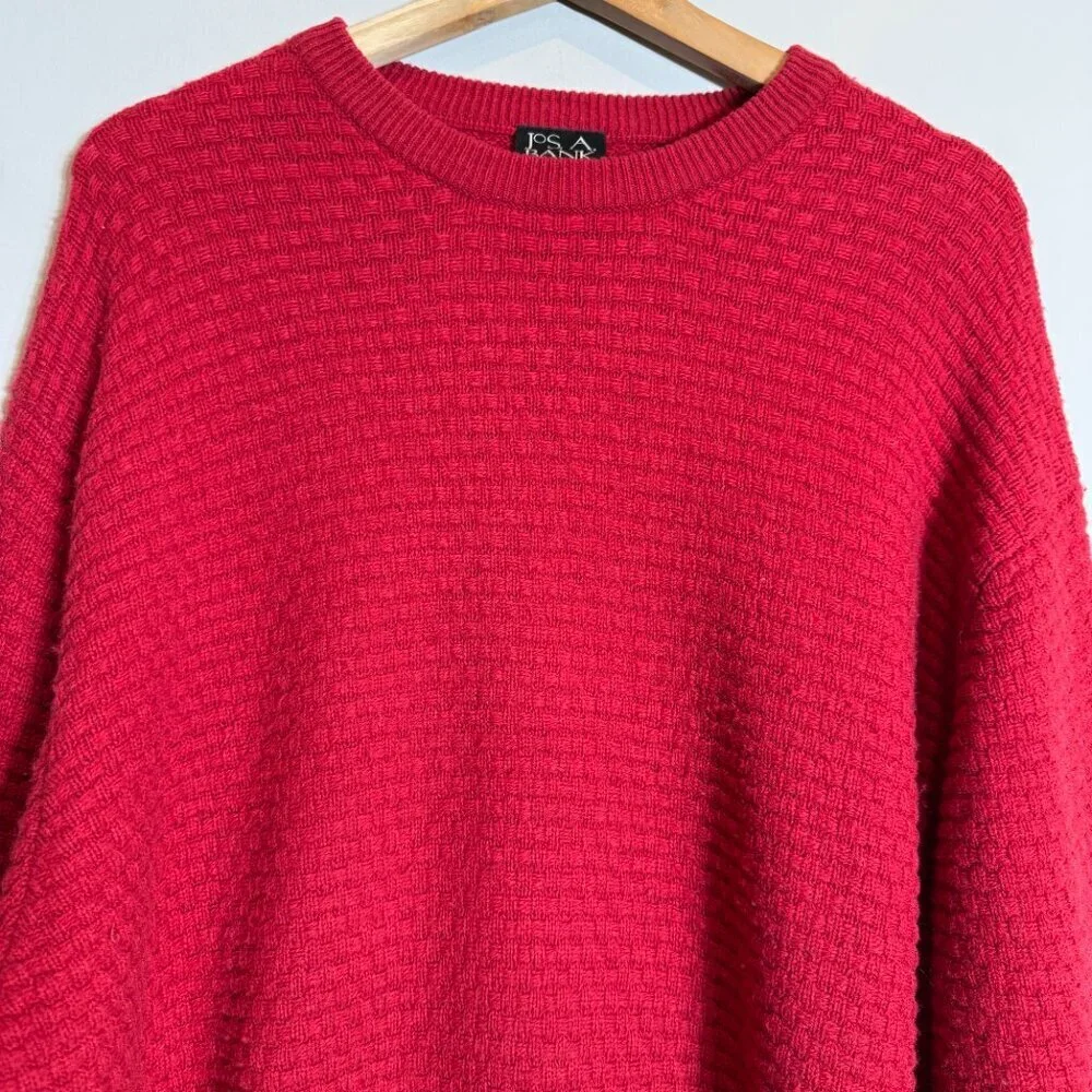 JoS. A. Bank Lambswool Basketweave Crewneck Sweater Pullover Mens Large Red Wool